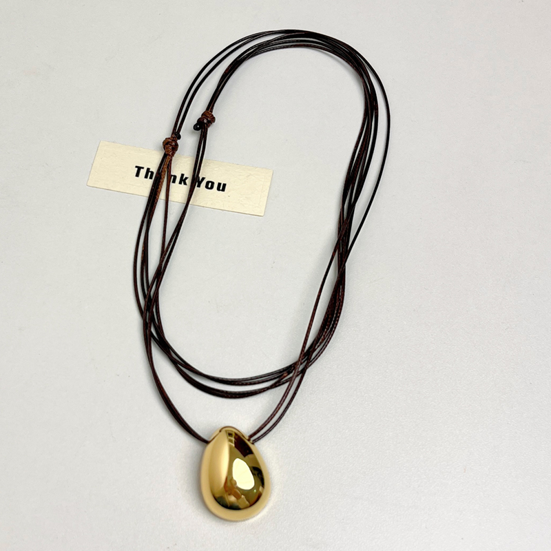 2025 Autumn Winter Water Drop Double Layer Wax Rope Long Necklace for Women, Retro Layered Sweater Chain, Light Luxury Fashion