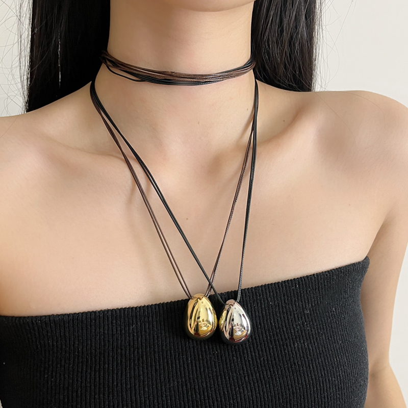 2025 Autumn Winter Water Drop Double Layer Wax Rope Long Necklace for Women, Retro Layered Sweater Chain, Light Luxury Fashion 2025 Autumn Winter Water Drop Double Layer Wax Rope Long Necklace for Women, Retro Layered Sweater Chain, Light Luxury Fashion