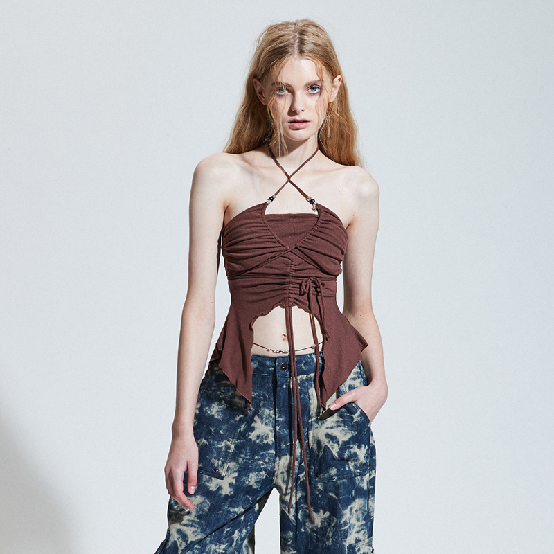 2025 Autumn/Winter Women's Shoulder-Exposing Halter Crop Top - Slim Fit, Unique Design, Trendy Fashion for Y2K and 90s Styles 2025 Autumn/Winter Women's Shoulder-Exposing Halter Crop Top - Slim Fit, Unique Design, Trendy Fashion for Y2K and 90s Styles