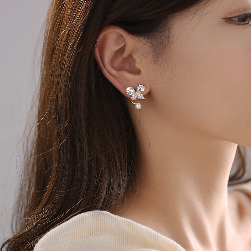 2025 Crystal Zircon Butterfly Earrings for Women, Pearl Studs, Elegant S925 Silver Needle, High-End Fashion Accessories