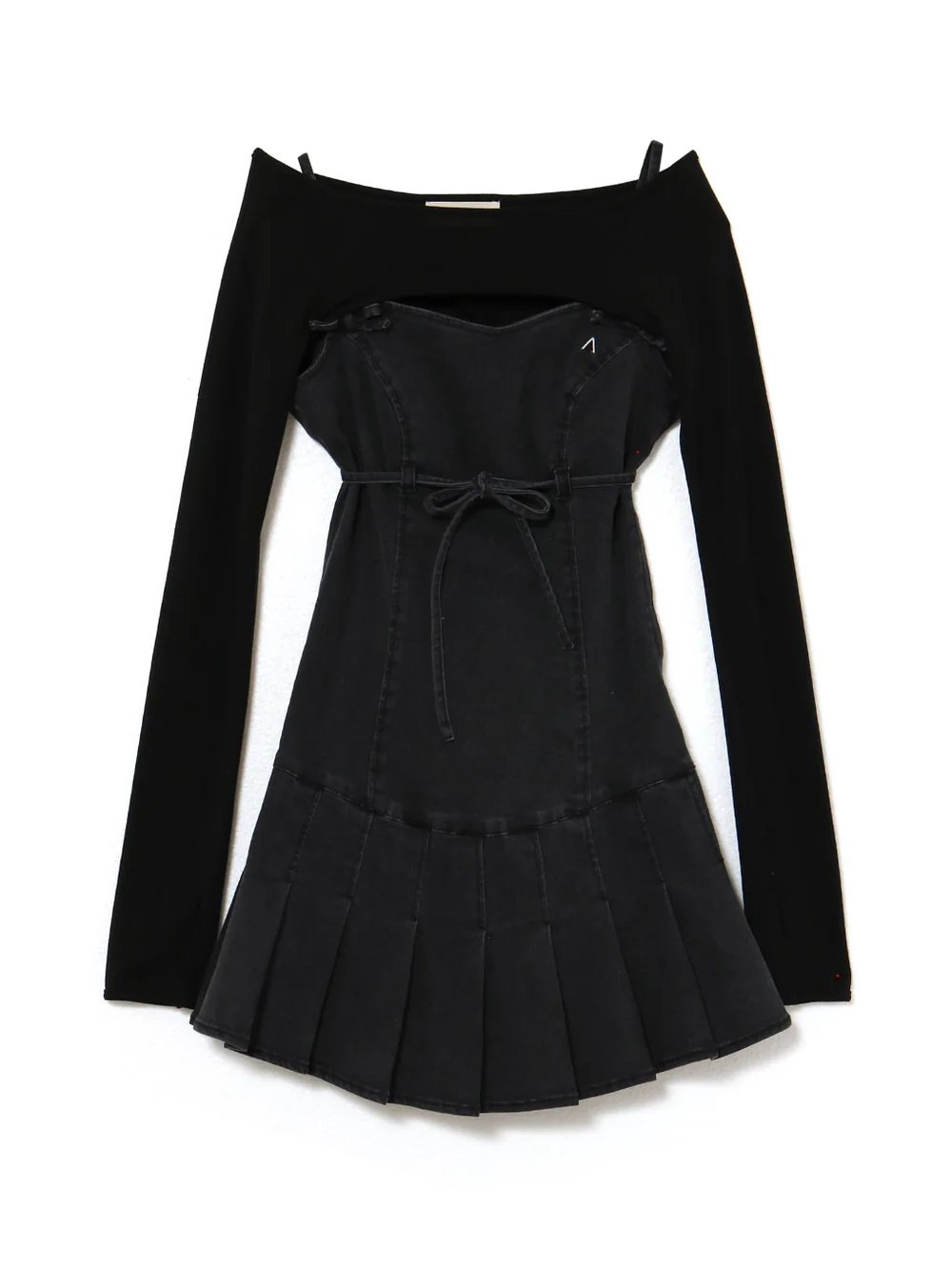 2025 Early Spring Slim-Fit Denim Camisole Dress with Long Sleeve Cover-Up - Japanese Style, Trendy Layered Look