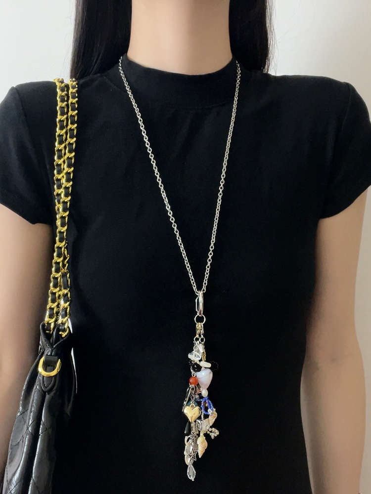 2025 Handmade Color-Block Natural Stone Beaded Long Necklace with Pendant Keychain Bag Charm for Women