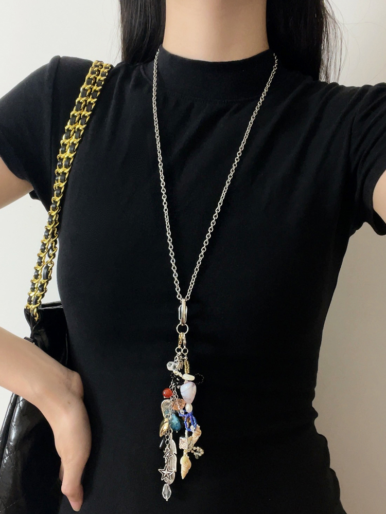 2025 Handmade Color-Block Natural Stone Beaded Long Necklace with Pendant Keychain Bag Charm for Women 2025 Handmade Color-Block Natural Stone Beaded Long Necklace with Pendant Keychain Bag Charm for Women