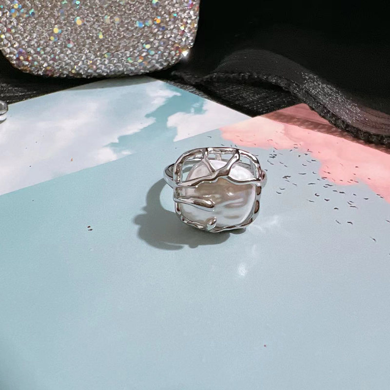 2025 Irregular Pearl Open Ring for Women, Minimalist Design, Light Luxury, Fashionable Niche Style