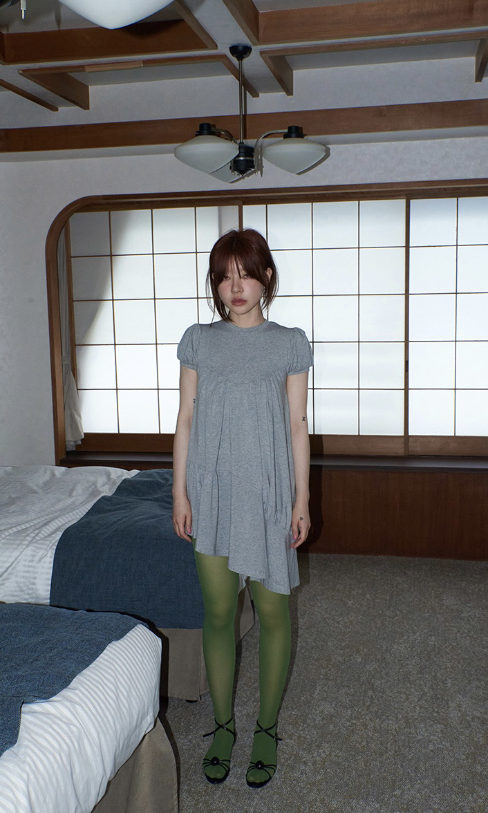 2025 Korean Retro Puff Sleeve Irregular Gray Dress with Short Skirt for Women - Summer Fashion Trend 2025 Korean Retro Puff Sleeve Irregular Gray Dress with Short Skirt for Women - Summer Fashion Trend