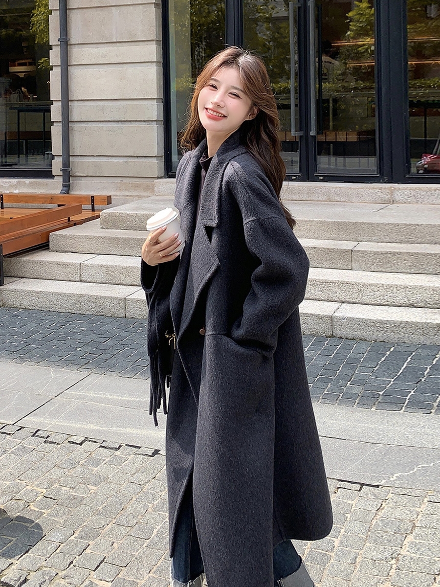2025 Korean-Style Minimalist Double-Sided Wool Duffle Coat for Women - High-End Loose Fit for Autumn and Winter