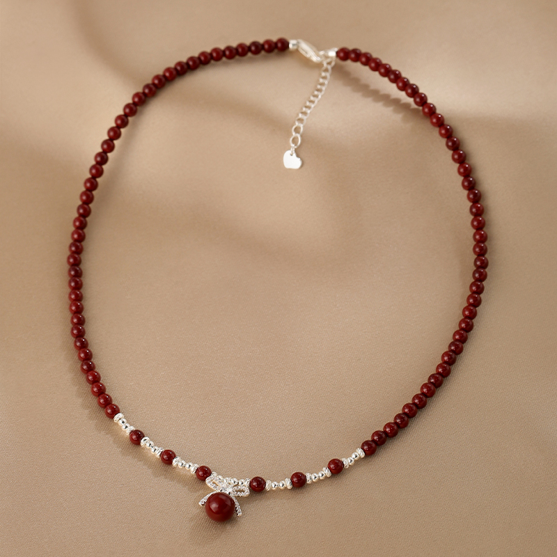 2025 New Chinese-Style Red Beaded Necklace for Women, High-End Light Luxury Clavicle Chain, Trendy Fashion Accessory