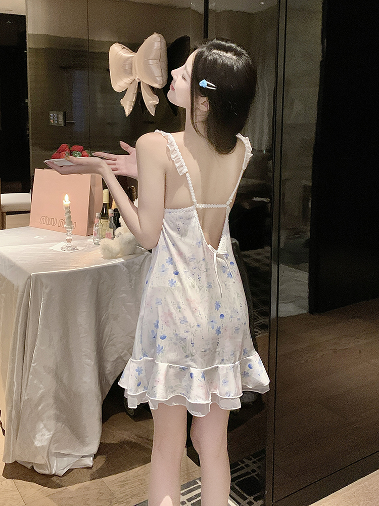 2025 New Style Oil Painting Lace Sexy Nightgown for Women - Summer Fairy Sleepwear with Chest Pad Home Dress 2025 New Style Oil Painting Lace Sexy Nightgown for Women - Summer Fairy Sleepwear with Chest Pad Home Dress