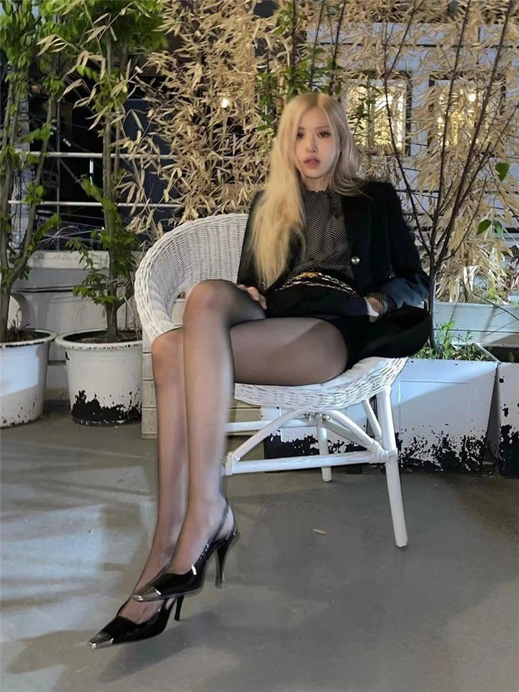 2025 New Women's Black Metallic Pointed Toe Stiletto Heels - Sexy Rose Style Sandals