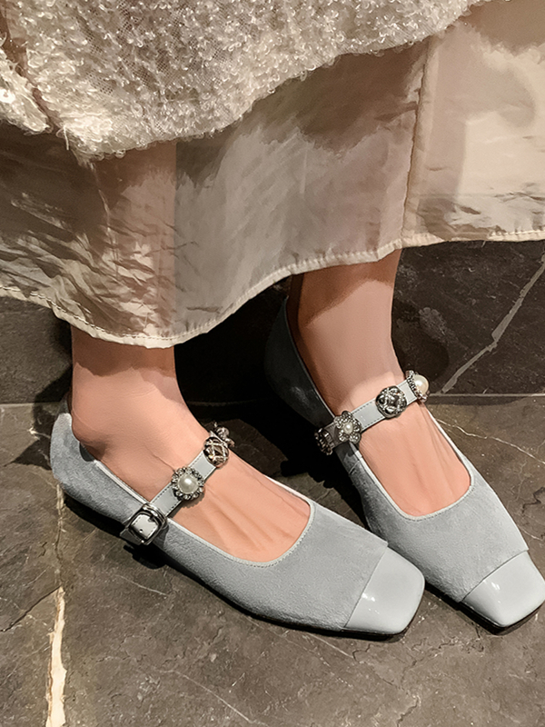 2025 New Women's French Low-Heeled Mary Jane Flats with Pearl Buckle - Genuine Leather, Square-Toe, Chanel-Style, Shallow Mouth 2025 New Women's French Low-Heeled Mary Jane Flats with Pearl Buckle - Genuine Leather, Square-Toe, Chanel-Style, Shallow Mouth