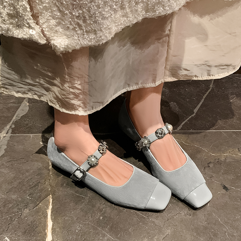 2025 New Women's French Low-Heeled Mary Jane Flats with Pearl Buckle - Genuine Leather, Square-Toe, Chanel-Style, Shallow Mouth 2025 New Women's French Low-Heeled Mary Jane Flats with Pearl Buckle - Genuine Leather, Square-Toe, Chanel-Style, Shallow Mouth