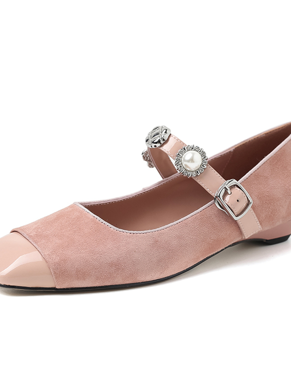 2025 New Women's French Low-Heeled Mary Jane Flats with Pearl Buckle - Genuine Leather, Square-Toe, Chanel-Style, Shallow Mouth 2025 New Women's French Low-Heeled Mary Jane Flats with Pearl Buckle - Genuine Leather, Square-Toe, Chanel-Style, Shallow Mouth