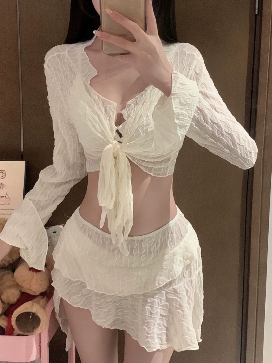 2025 Slimming Conservative Four-Piece Bikini Swimsuit Set for Women - Sexy, Separate Design for Small Bust, Perfect for Vacation & Hot Spring