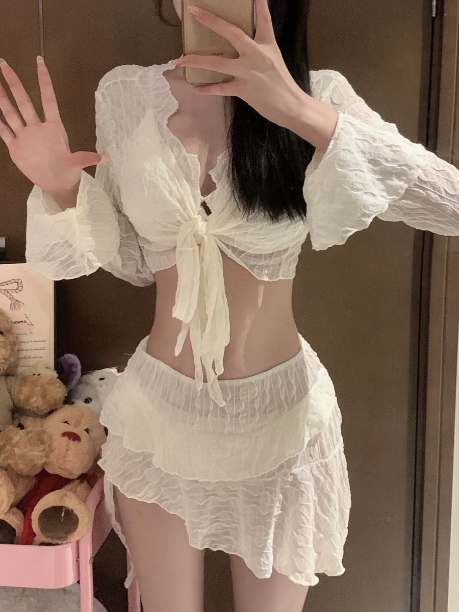 2025 Slimming Conservative Four-Piece Bikini Swimsuit Set for Women - Sexy, Separate Design for Small Bust, Perfect for Vacation & Hot Spring