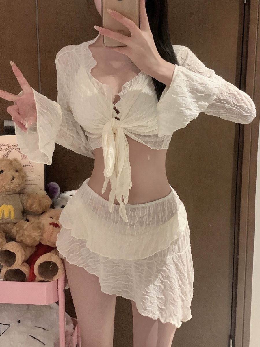 2025 Slimming Conservative Four-Piece Bikini Swimsuit Set for Women - Sexy, Separate Design for Small Bust, Perfect for Vacation & Hot Spring 2025 Slimming Conservative Four-Piece Bikini Swimsuit Set for Women - Sexy, Separate Design for Small Bust, Perfect for Vacation & Hot Spring