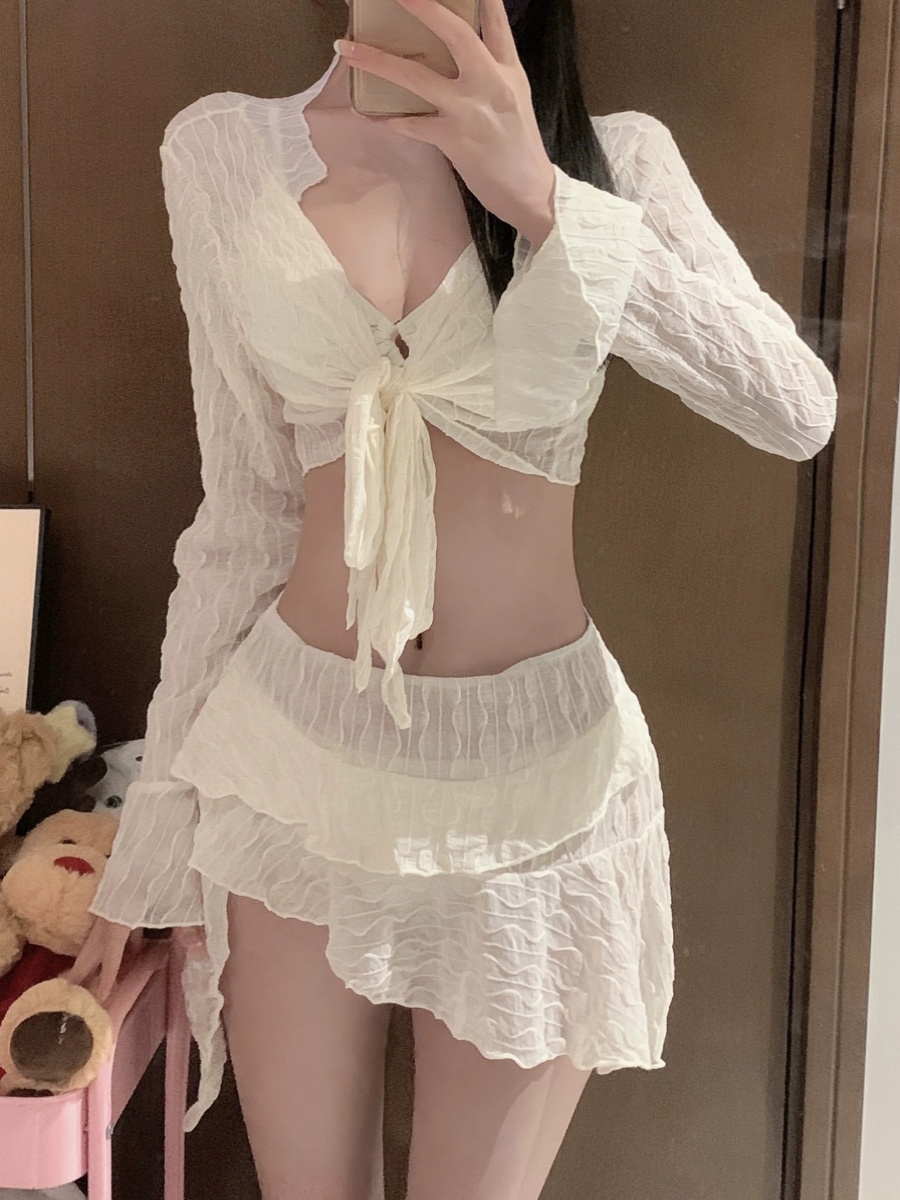 2025 Slimming Conservative Four-Piece Bikini Swimsuit Set for Women - Sexy, Separate Design for Small Bust, Perfect for Vacation & Hot Spring 2025 Slimming Conservative Four-Piece Bikini Swimsuit Set for Women - Sexy, Separate Design for Small Bust, Perfect for Vacation & Hot Spring