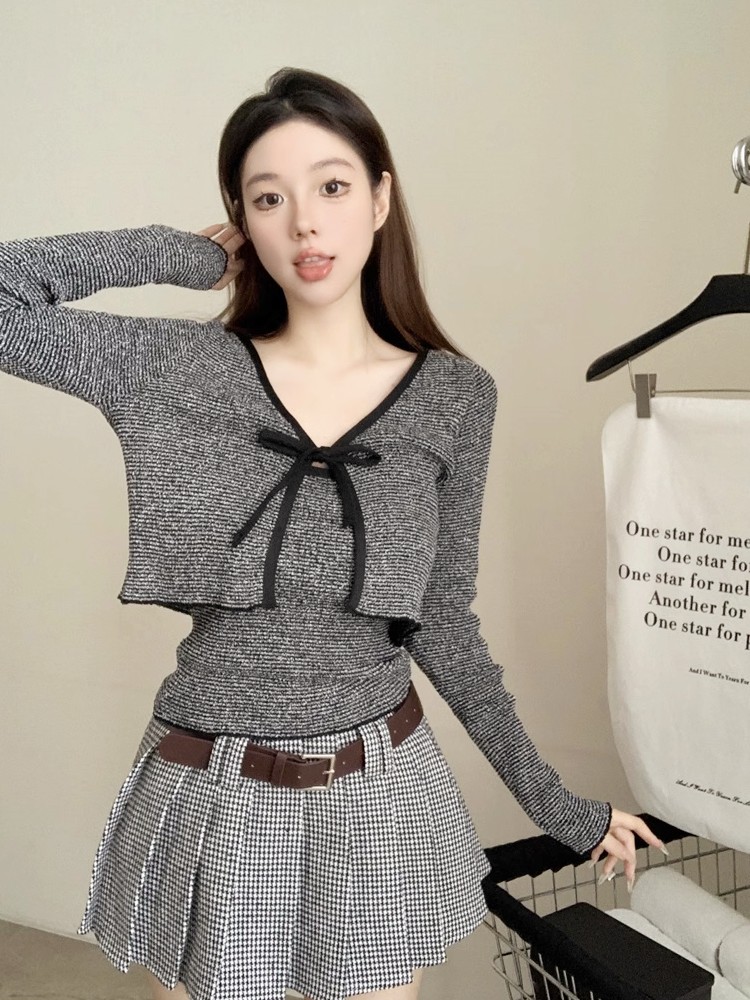 2025 Spring Slim-Fit Bowknot Cardigan and Camisole Set - Stylish Niche Layering Top