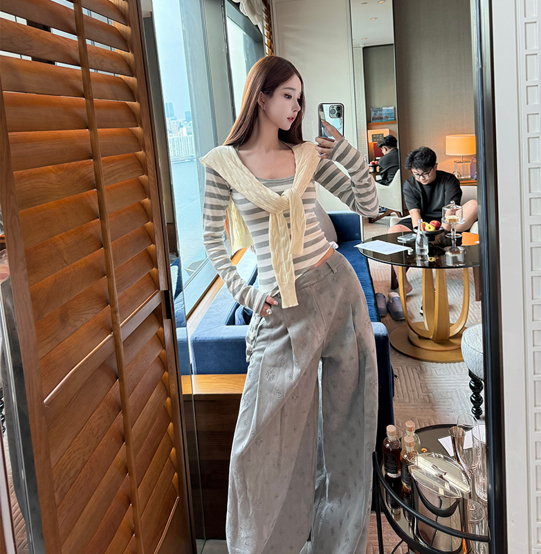 2025 Spring Summer Women's Knitted Striped Wide-Leg Casual Pants - Loose Fit Relaxation Style