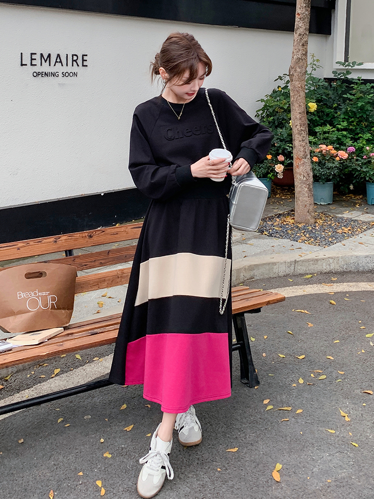 2025 Spring Women's Color-Blocking Long-Sleeve Dress, Casual Waist-Cinching Slim A-Line in Korean Style 2025 Spring Women's Color-Blocking Long-Sleeve Dress, Casual Waist-Cinching Slim A-Line in Korean Style