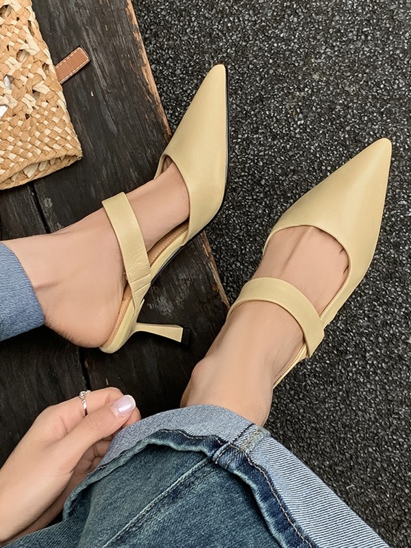 2025 Spring/Summer Korean-Style Pointed-Toe Backless Stiletto High Heels - Closed-Toe Half Slippers in Sheepskin with One-Strap Design 2025 Spring/Summer Korean-Style Pointed-Toe Backless Stiletto High Heels - Closed-Toe Half Slippers in Sheepskin with One-Strap Design