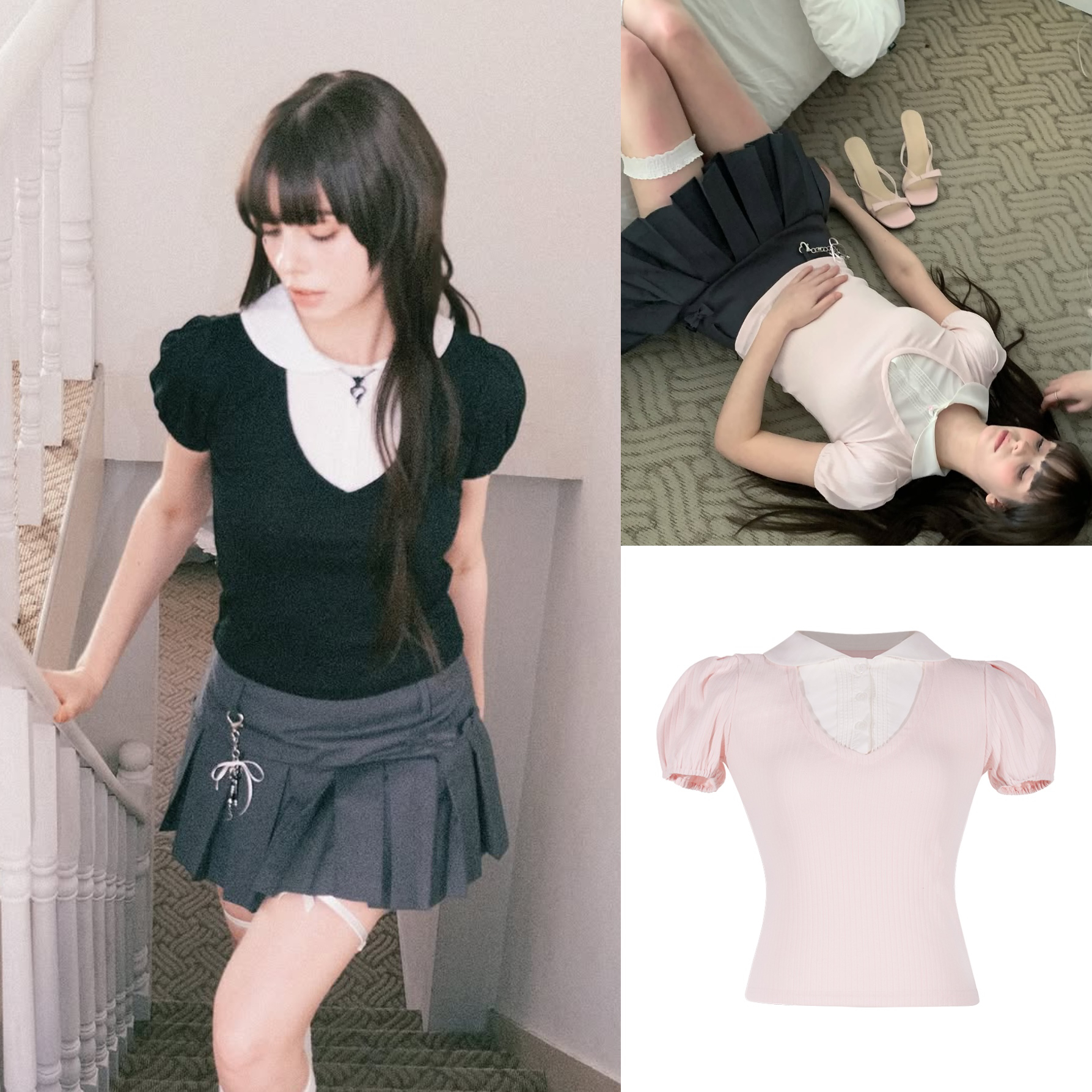 2025 Summer College Style Color Block Short Sleeve T-Shirt with Doll Collar - Trendy Fake Two-Piece Design 2025 Summer College Style Color Block Short Sleeve T-Shirt with Doll Collar - Trendy Fake Two-Piece Design