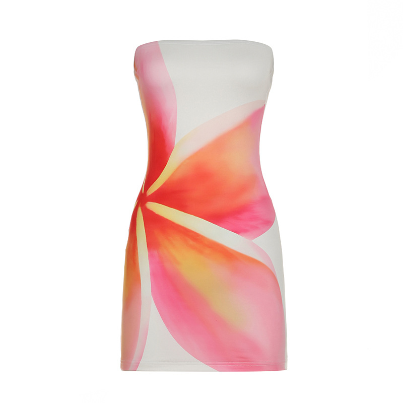 2025 Summer Sexy Strapless Floral Print Bodycon Midi Dress - European and American Style Color-Blocking Fashion 2025 Summer Sexy Strapless Floral Print Bodycon Midi Dress - European and American Style Color-Blocking Fashion