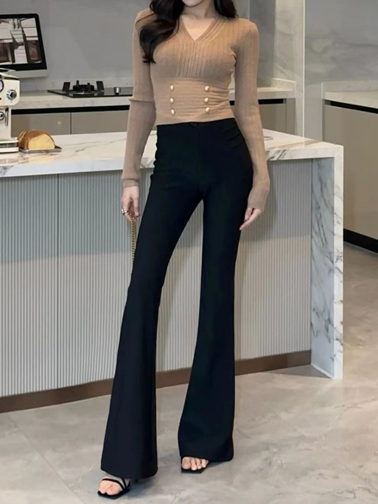 2025 Summer Women's Black High-End Slim-Fit Loose Trousers - Minimalist Versatile Casual Long Pants for Effortless Style