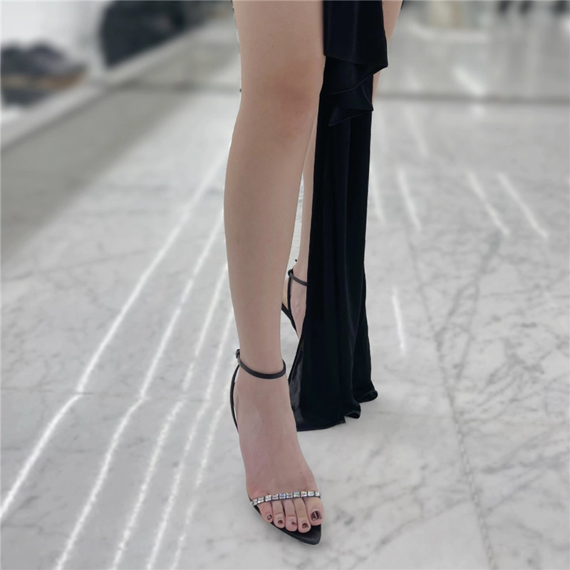 2025 Summer Women's Black Open-Toe Stiletto Heels with Strap, Elegant Sexy Sandals for Parties and Events