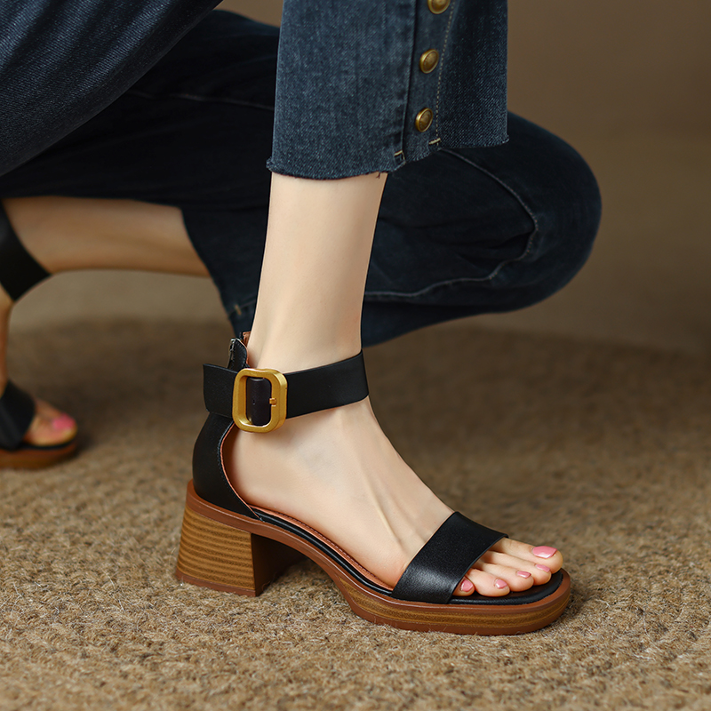 2025 Summer Women's Chunky Heeled Sandals, Open Toe Waterproof Platform, Thick Sole Retro Roman Style Footwear