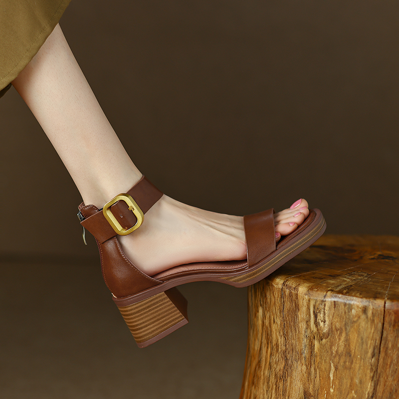 2025 Summer Women's Chunky Heeled Sandals, Open Toe Waterproof Platform, Thick Sole Retro Roman Style Footwear