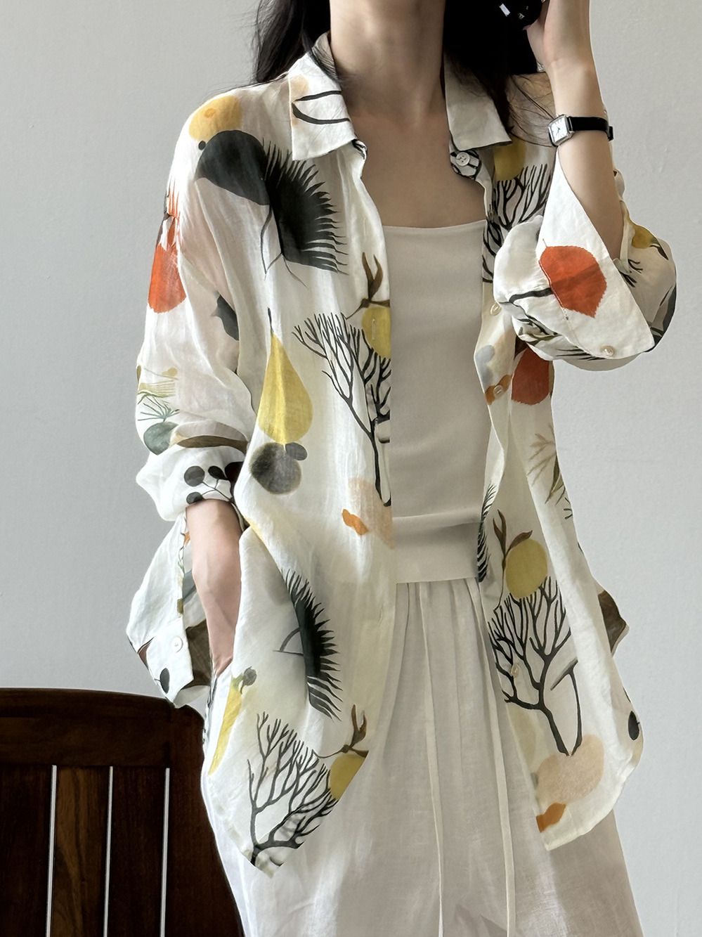 2025 Summer Women's French Floral Long Sleeve Shirt - High-End Printed Sun Protection Blouse for Holiday Style 2025 Summer Women's French Floral Long Sleeve Shirt - High-End Printed Sun Protection Blouse for Holiday Style