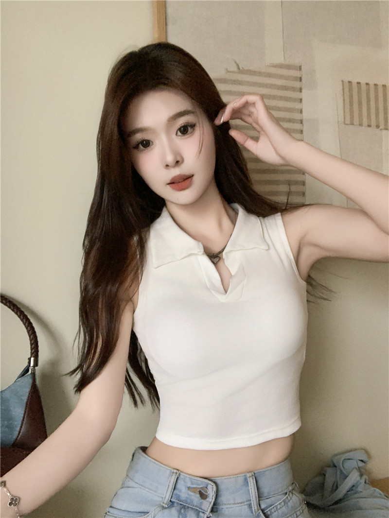 2025 Summer Women's Polo Collar Tank Top with Chest Pads, Stylish Slim Fit Pure Cotton Base Layer 2025 Summer Women's Polo Collar Tank Top with Chest Pads, Stylish Slim Fit Pure Cotton Base Layer