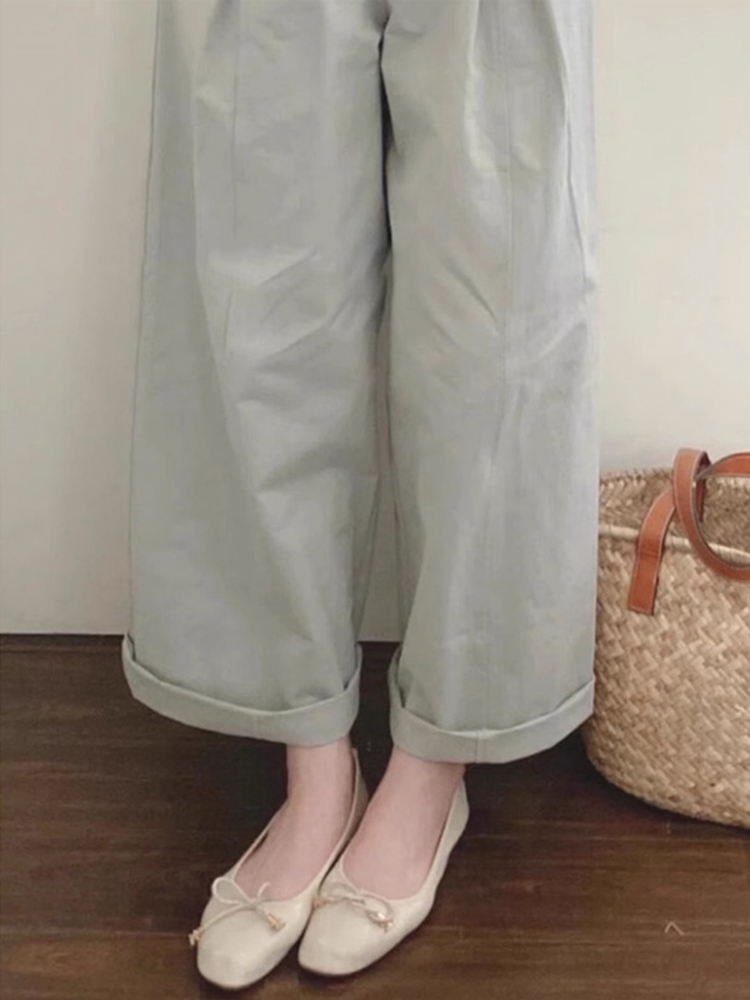 2025 Summer Women's Retro Rolled-Up Nine-Point Casual Wide-Leg Pants - Loose BF Style Relaxed Fit 2025 Summer Women's Retro Rolled-Up Nine-Point Casual Wide-Leg Pants - Loose BF Style Relaxed Fit
