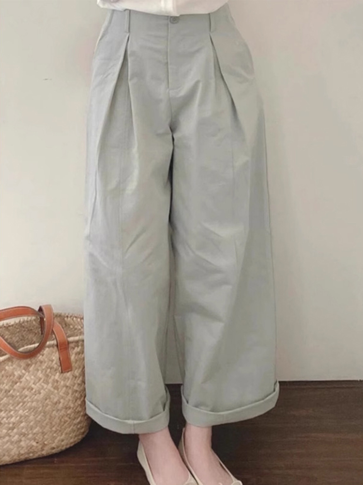 2025 Summer Women's Retro Rolled-Up Nine-Point Casual Wide-Leg Pants - Loose BF Style Relaxed Fit 2025 Summer Women's Retro Rolled-Up Nine-Point Casual Wide-Leg Pants - Loose BF Style Relaxed Fit