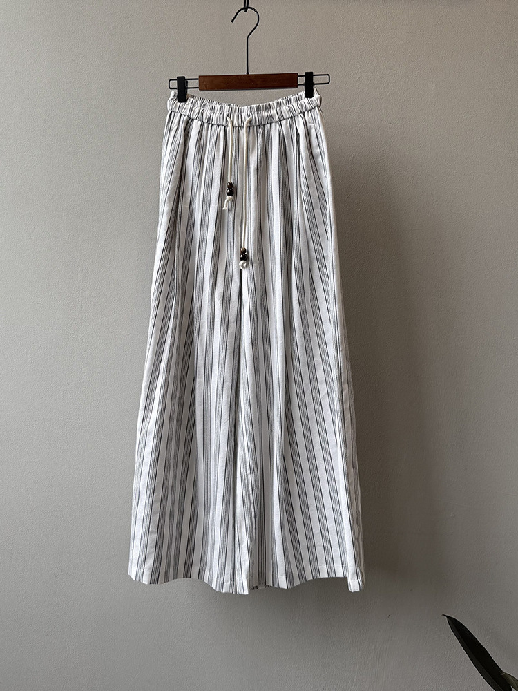 2025 Summer Women's Retro Vertical Striped Wide-Leg Linen Pants - Thin, Loose, Casual Style for Effortless Fashion 2025 Summer Women's Retro Vertical Striped Wide-Leg Linen Pants - Thin, Loose, Casual Style for Effortless Fashion