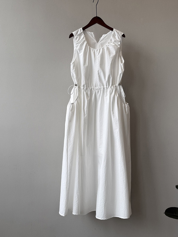 2025 Summer Women's Sleeveless Waist-Cinching Drawstring Dress, Slimming French Long Style, Unique and Chic for Effortless Fashion 2025 Summer Women's Sleeveless Waist-Cinching Drawstring Dress, Slimming French Long Style, Unique and Chic for Effortless Fashion