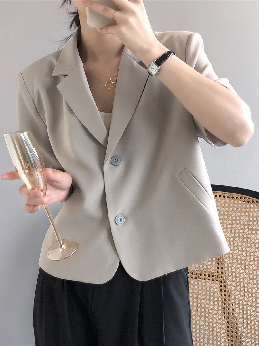 2025 Summer Women's Solid Color Short Sleeve Suit - Loose Fit Korean Style British Fashion Jacket 2025 Summer Women's Solid Color Short Sleeve Suit - Loose Fit Korean Style British Fashion Jacket