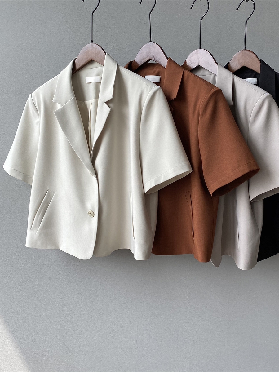 2025 Summer Women's Solid Color Short Sleeve Suit - Loose Fit Korean Style British Fashion Jacket 2025 Summer Women's Solid Color Short Sleeve Suit - Loose Fit Korean Style British Fashion Jacket