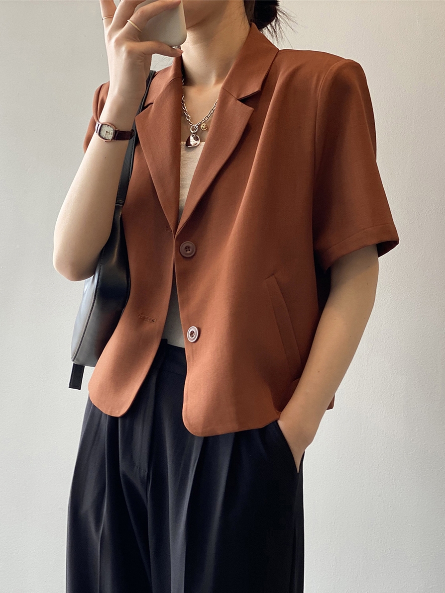 2025 Summer Women's Solid Color Short Sleeve Suit - Loose Fit Korean Style British Fashion Jacket