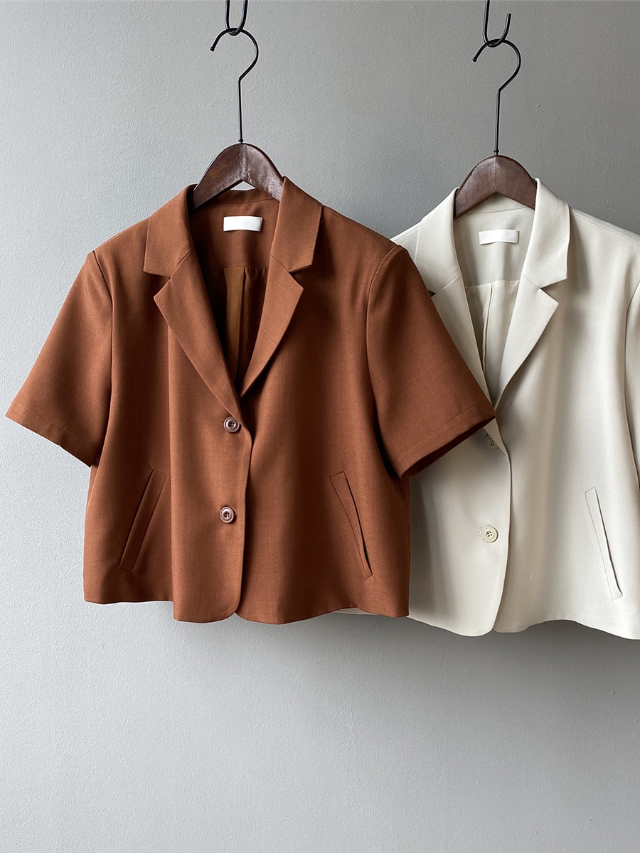 2025 Summer Women's Solid Color Short Sleeve Suit - Loose Fit Korean Style British Fashion Jacket 2025 Summer Women's Solid Color Short Sleeve Suit - Loose Fit Korean Style British Fashion Jacket