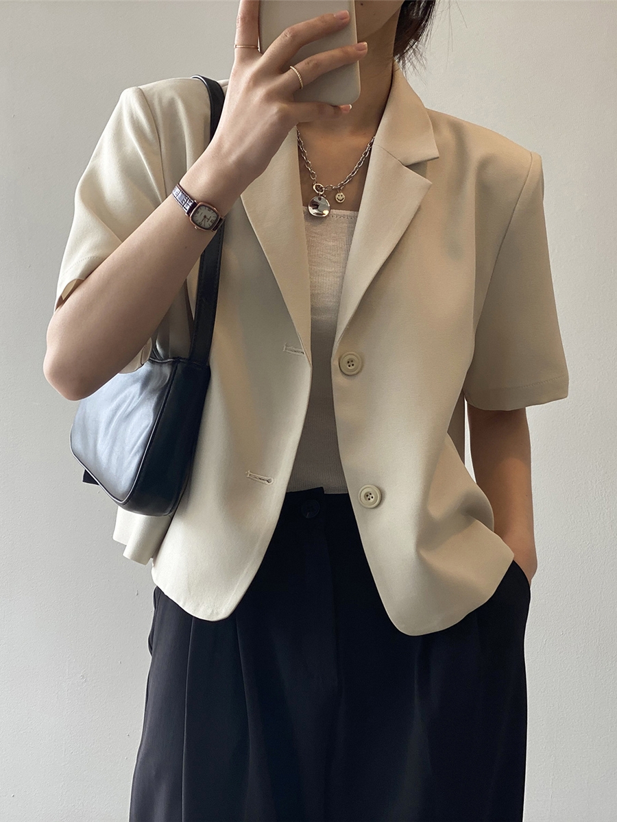 2025 Summer Women's Solid Color Short Sleeve Suit - Loose Fit Korean Style British Fashion Jacket 2025 Summer Women's Solid Color Short Sleeve Suit - Loose Fit Korean Style British Fashion Jacket