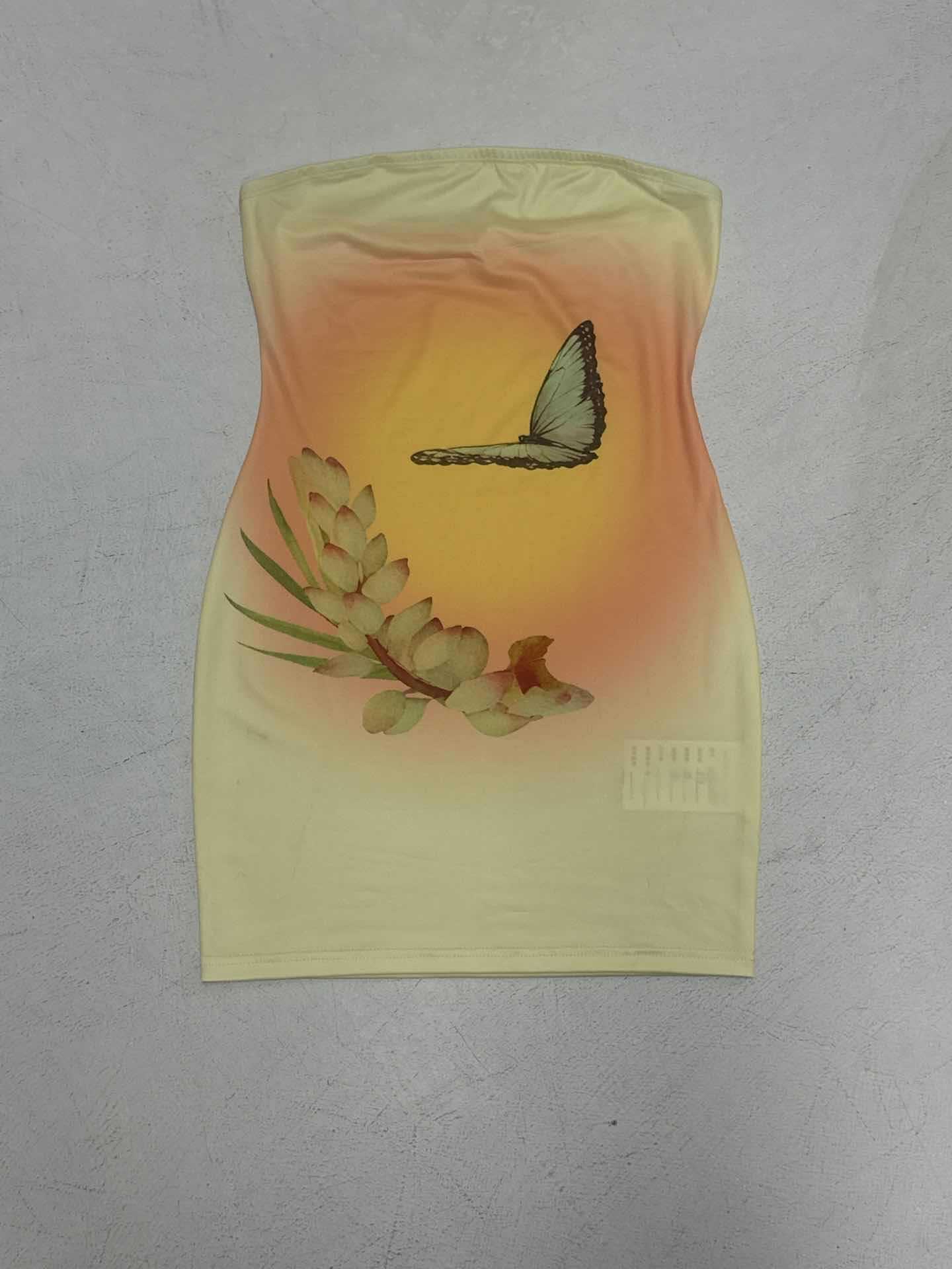 2025 Summer Women's Strapless Bodycon Dress with Butterfly Floral Print - Sexy Sleeveless European & American Fashion 2025 Summer Women's Strapless Bodycon Dress with Butterfly Floral Print - Sexy Sleeveless European & American Fashion