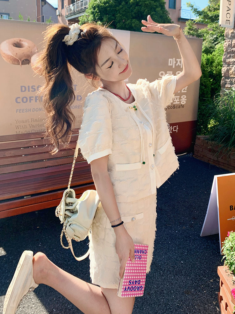 2025 Summer Women's Sweet Two-Piece Set Dress - Small Fragrant Wind Suit Top and Skirt for Petite Sizes