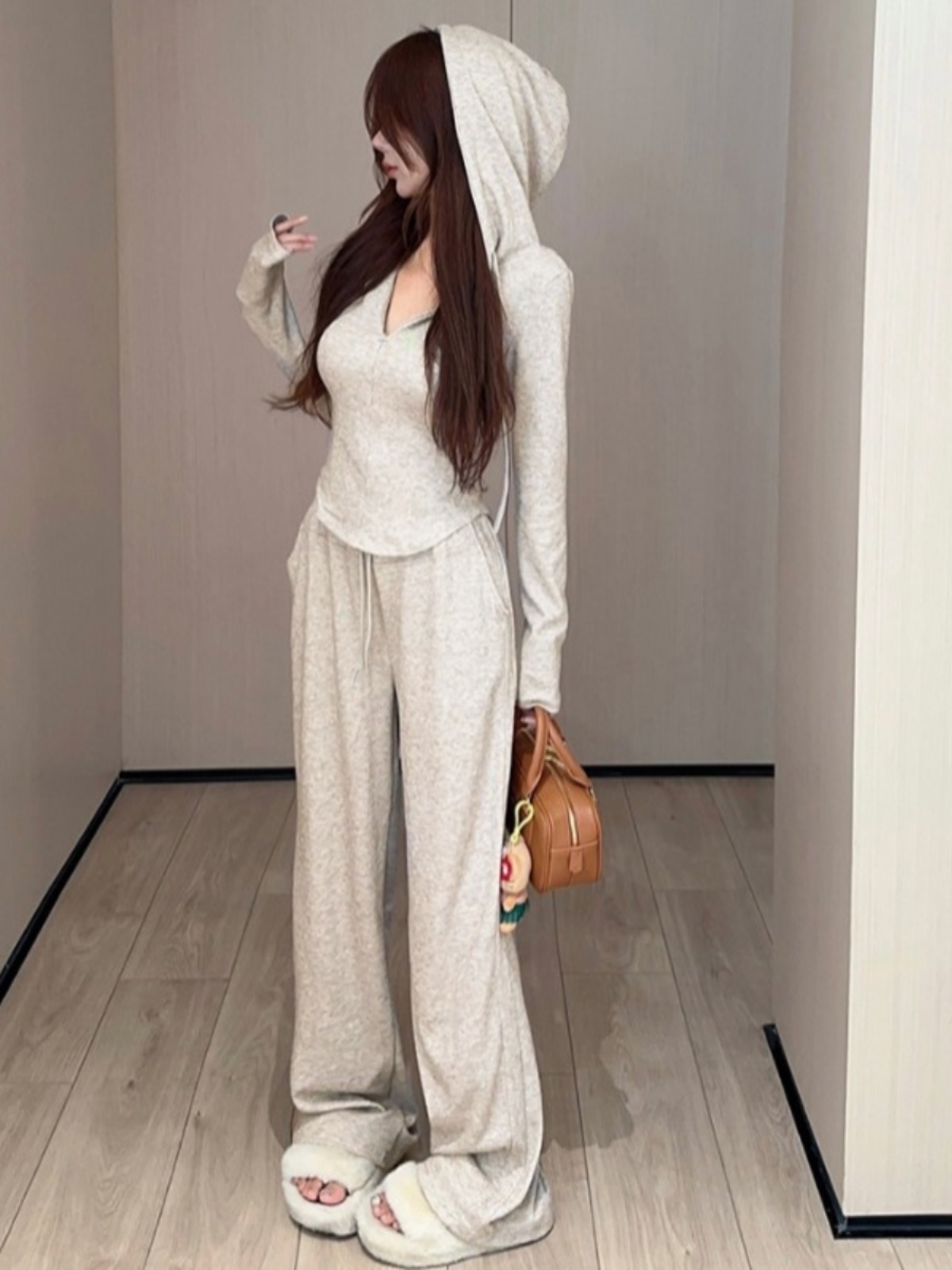 2025 Trendy Street Fashion Casual Hooded Sweatshirt and Wide-Leg Pants Set for Petite Women 2025 Trendy Street Fashion Casual Hooded Sweatshirt and Wide-Leg Pants Set for Petite Women