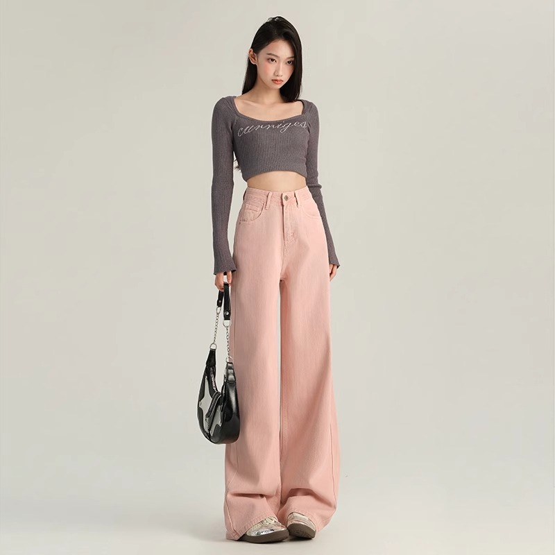 2025 Women's Coffee-Colored Fleece-Lined Wide-Leg Jeans, High-Waisted Slim-Fit, Autumn Winter Fashion, Loose Straight-Leg Pants 2025 Women's Coffee-Colored Fleece-Lined Wide-Leg Jeans, High-Waisted Slim-Fit, Autumn Winter Fashion, Loose Straight-Leg Pants