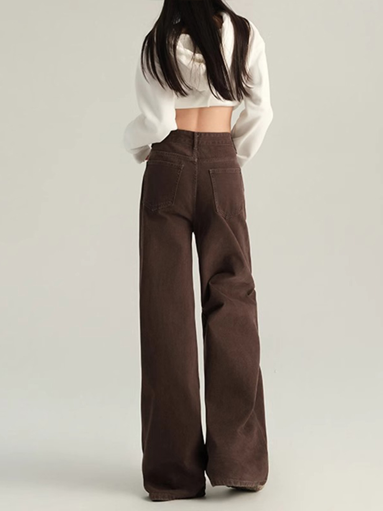 2025 Women's Coffee-Colored Fleece-Lined Wide-Leg Jeans, High-Waisted Slim-Fit, Autumn Winter Fashion, Loose Straight-Leg Pants 2025 Women's Coffee-Colored Fleece-Lined Wide-Leg Jeans, High-Waisted Slim-Fit, Autumn Winter Fashion, Loose Straight-Leg Pants