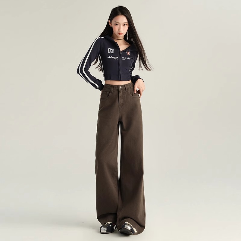 2025 Women's Coffee-Colored Fleece-Lined Wide-Leg Jeans, High-Waisted Slim-Fit, Autumn Winter Fashion, Loose Straight-Leg Pants 2025 Women's Coffee-Colored Fleece-Lined Wide-Leg Jeans, High-Waisted Slim-Fit, Autumn Winter Fashion, Loose Straight-Leg Pants