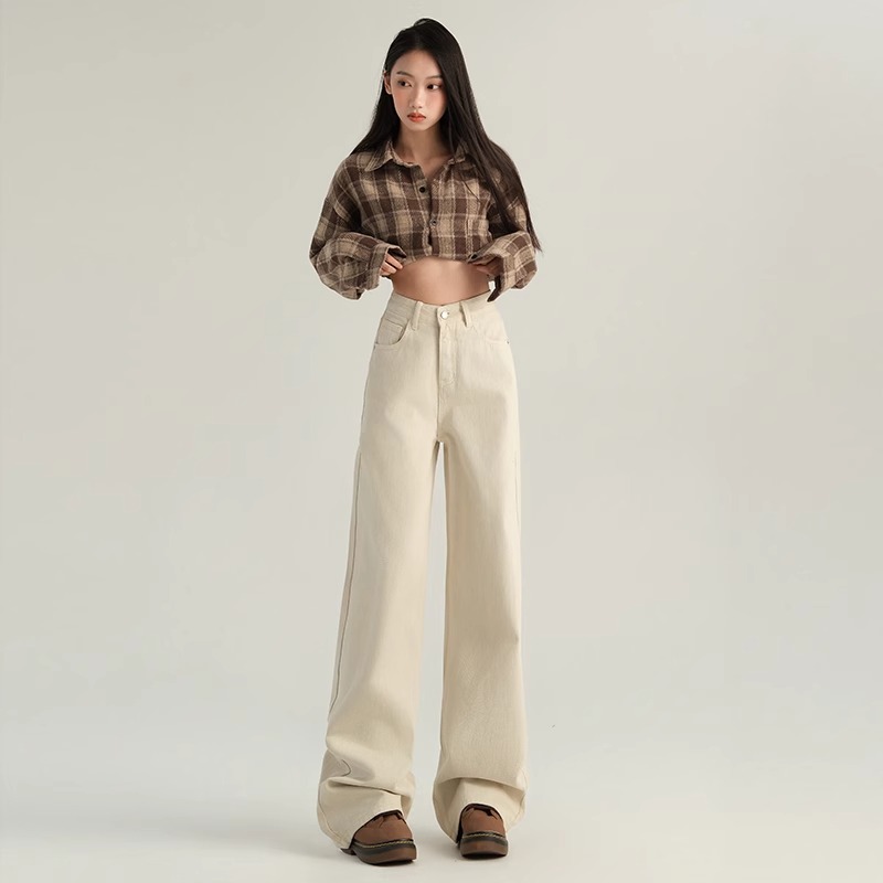 2025 Women's Coffee-Colored Fleece-Lined Wide-Leg Jeans, High-Waisted Slim-Fit, Autumn Winter Fashion, Loose Straight-Leg Pants 2025 Women's Coffee-Colored Fleece-Lined Wide-Leg Jeans, High-Waisted Slim-Fit, Autumn Winter Fashion, Loose Straight-Leg Pants