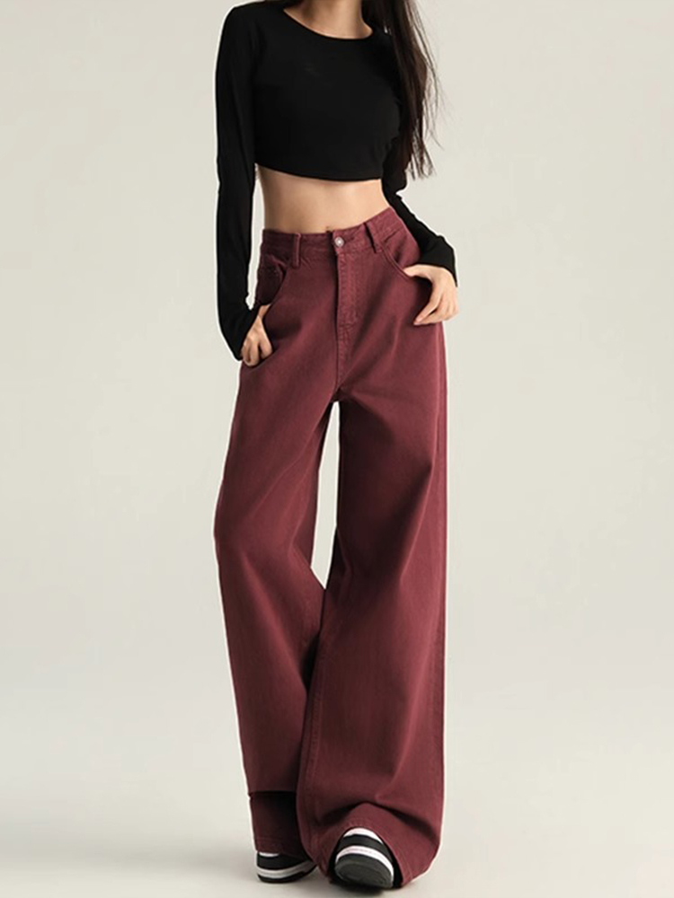 2025 Women's Coffee-Colored Fleece-Lined Wide-Leg Jeans, High-Waisted Slim-Fit, Autumn Winter Fashion, Loose Straight-Leg Pants 2025 Women's Coffee-Colored Fleece-Lined Wide-Leg Jeans, High-Waisted Slim-Fit, Autumn Winter Fashion, Loose Straight-Leg Pants