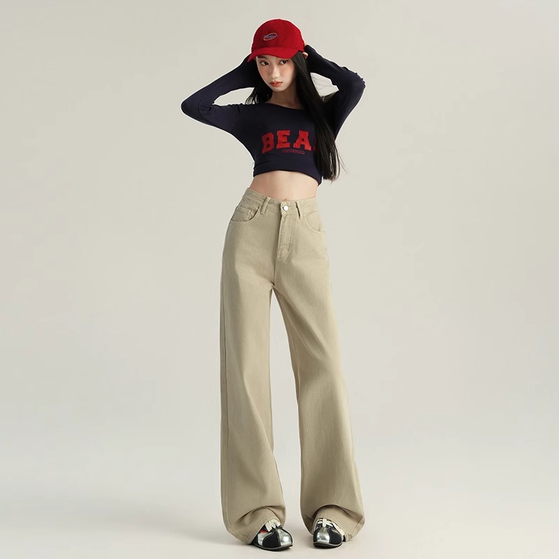 2025 Women's Coffee-Colored Fleece-Lined Wide-Leg Jeans, High-Waisted Slim-Fit, Autumn Winter Fashion, Loose Straight-Leg Pants 2025 Women's Coffee-Colored Fleece-Lined Wide-Leg Jeans, High-Waisted Slim-Fit, Autumn Winter Fashion, Loose Straight-Leg Pants